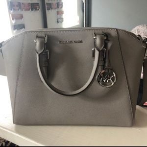 Authentic Michael Kors pearl Grey leather Satchel